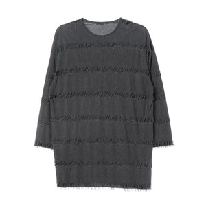 [S]자라 그레이 데미지 테슬 긴팔 미니 원피스 롱 티