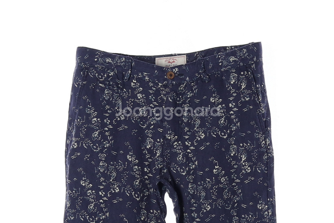 [M]자라 맨 린넨100% 네이비 패턴 스트링 치노팬츠--1