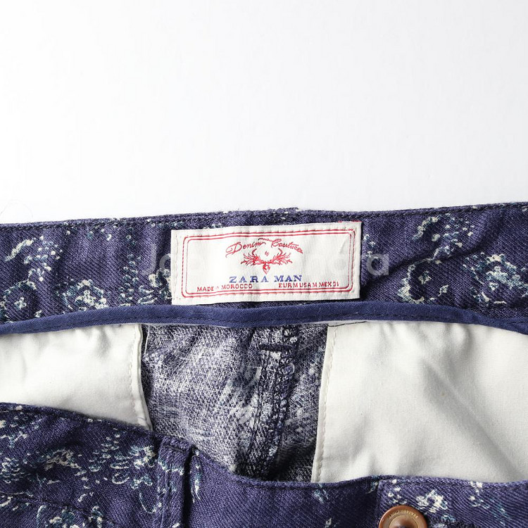 [M]자라 맨 린넨100% 네이비 패턴 스트링 치노팬츠--5