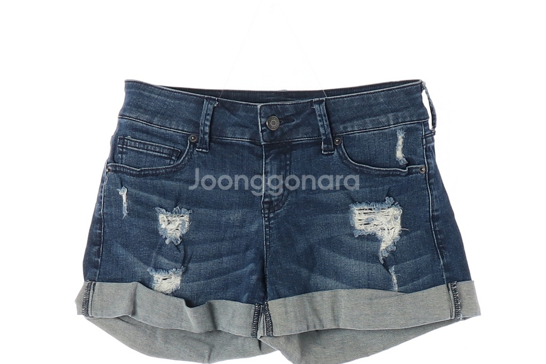 [M]게스 W28 진청 데미지 롤업 쇼츠 청반바지--1