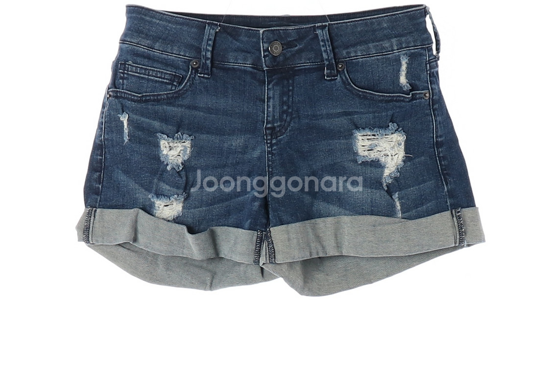 [M]게스 W28 진청 데미지 롤업 쇼츠 청반바지--2