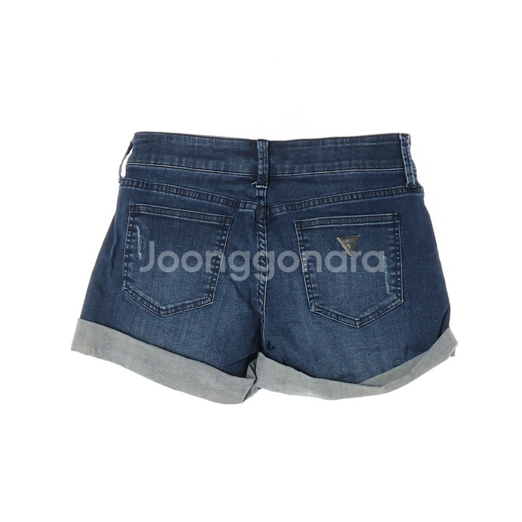 [M]게스 W28 진청 데미지 롤업 쇼츠 청반바지--3