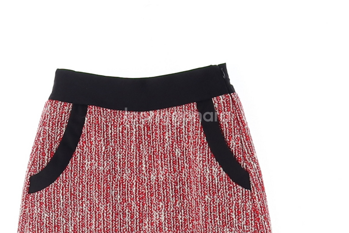 [S]maje마쥬 레드 트위드 슬릿 롱 스커트 치마--1