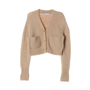 [S]자라 베이지 브이넥 숏 니트 가디건