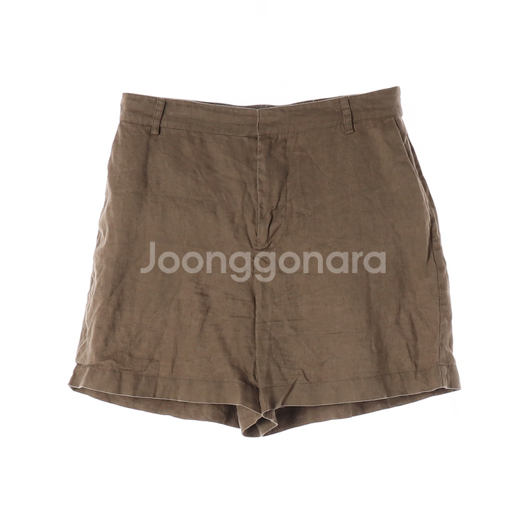 [M]자라 린넨100% 브라운 뒷밴딩 쇼츠 반바지 치노--0