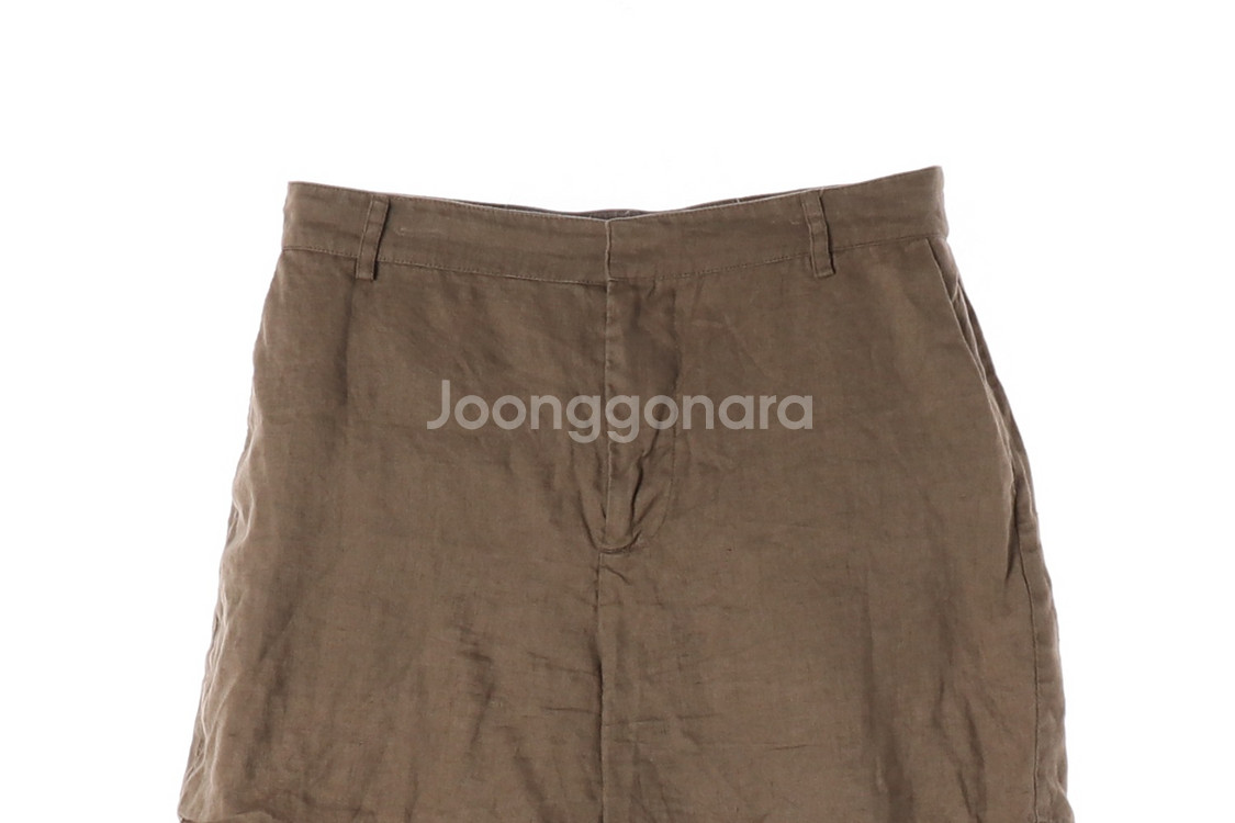 [M]자라 린넨100% 브라운 뒷밴딩 쇼츠 반바지 치노--1