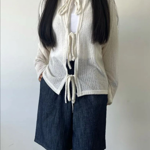 여름 린넨 투웨이 니트 리본 가디건