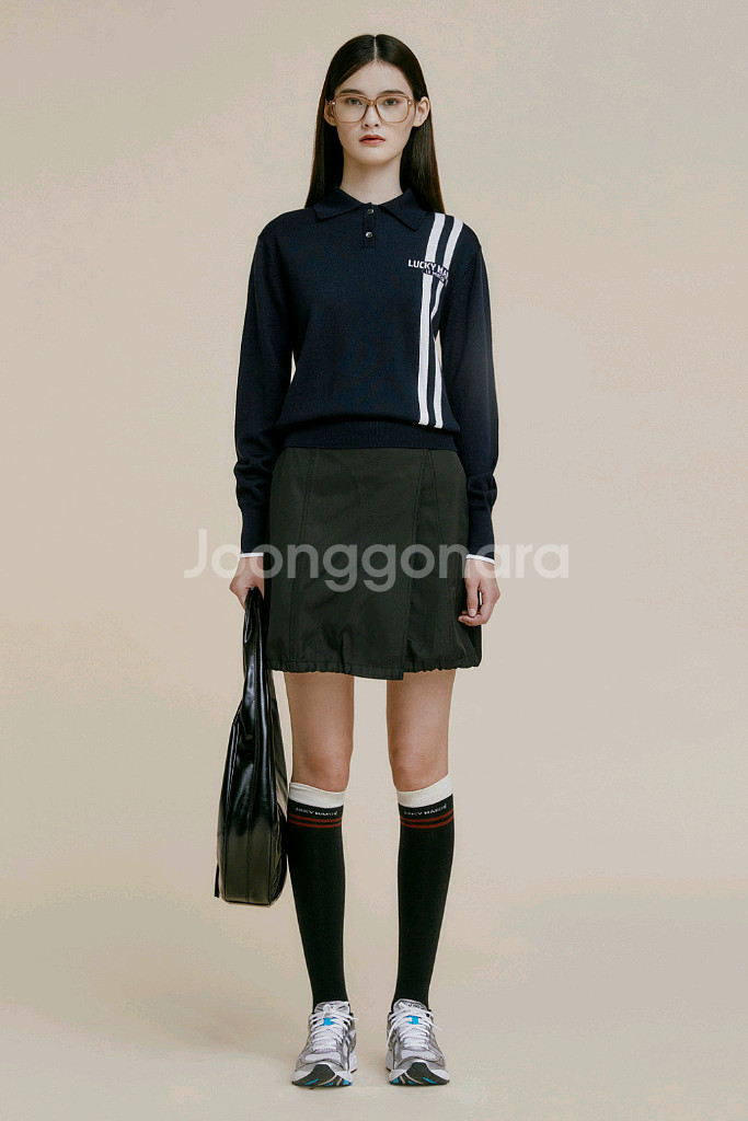 새상품) 럭키마르쉐 스트링 벌룬 미니 스커트 치마 블랙--0