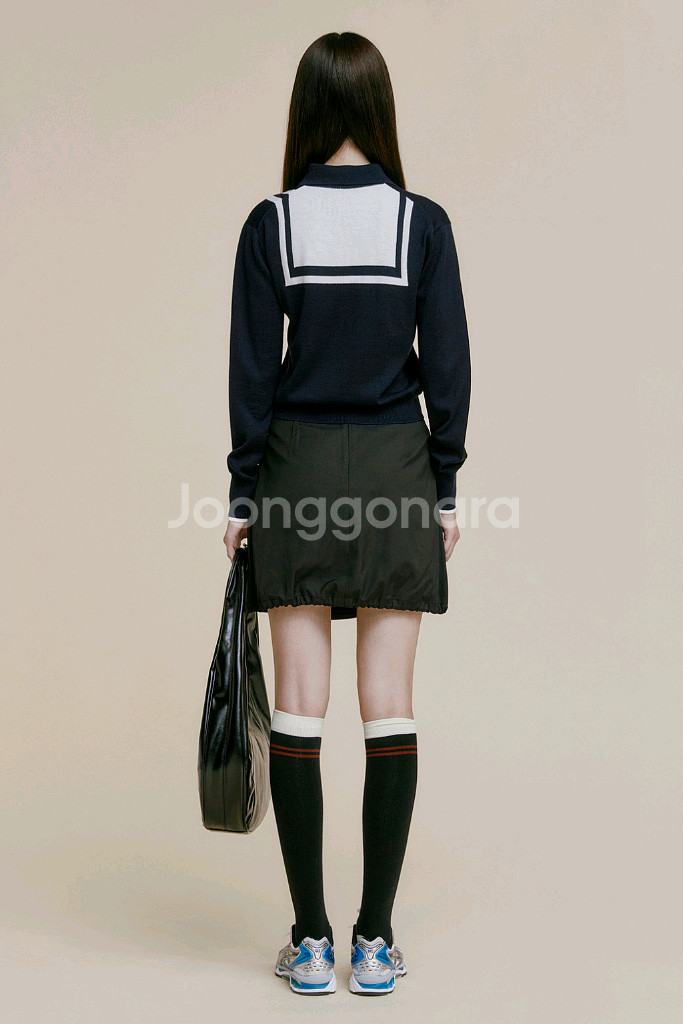 새상품) 럭키마르쉐 스트링 벌룬 미니 스커트 치마 블랙--2