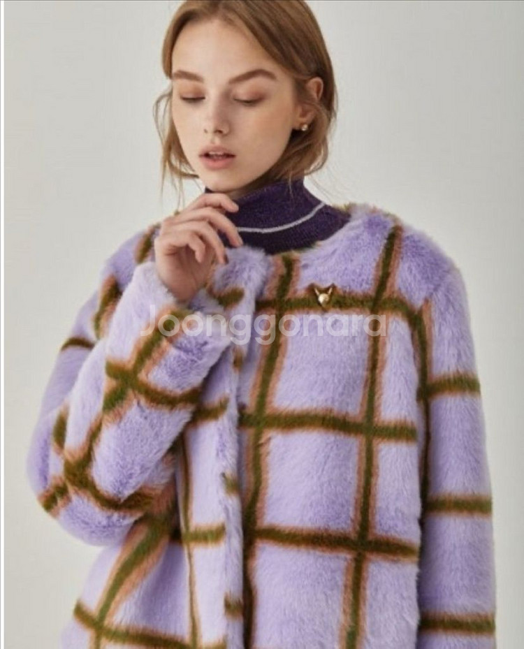 [미사용]부부리 체크 미니 퍼 코트 에코퍼 페이크퍼--2