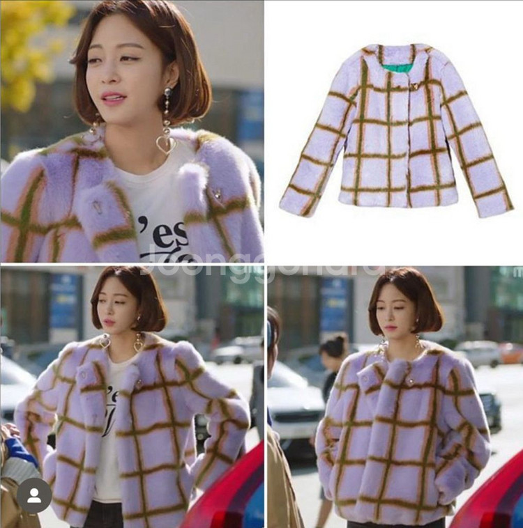 [미사용]부부리 체크 미니 퍼 코트 에코퍼 페이크퍼--6