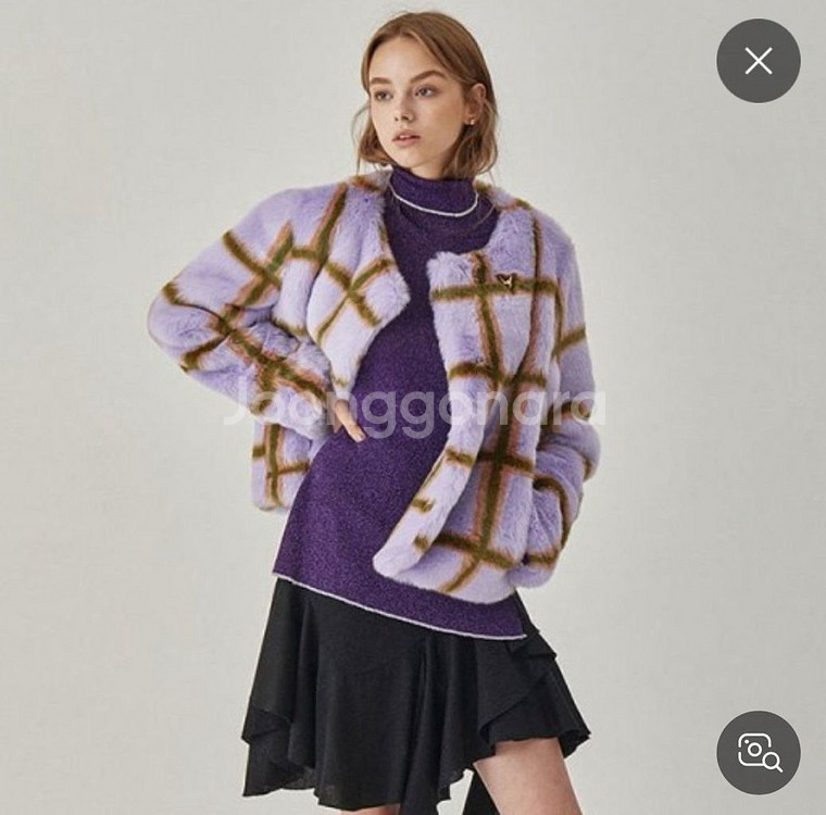 [미사용]부부리 체크 미니 퍼 코트 에코퍼 페이크퍼--4