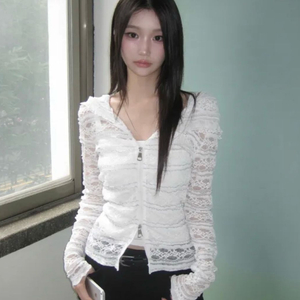 유색 베른 레이스 슬림 투웨이 후드집업 에이블리