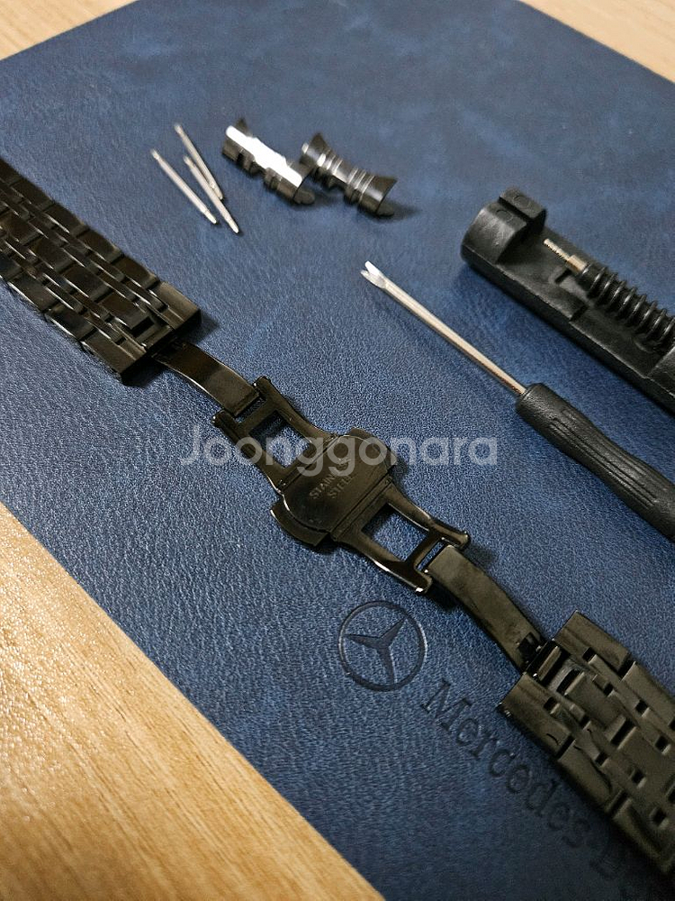 블랙 메탈 시계줄 + 공구 세트 20mm 304L써지컬--4