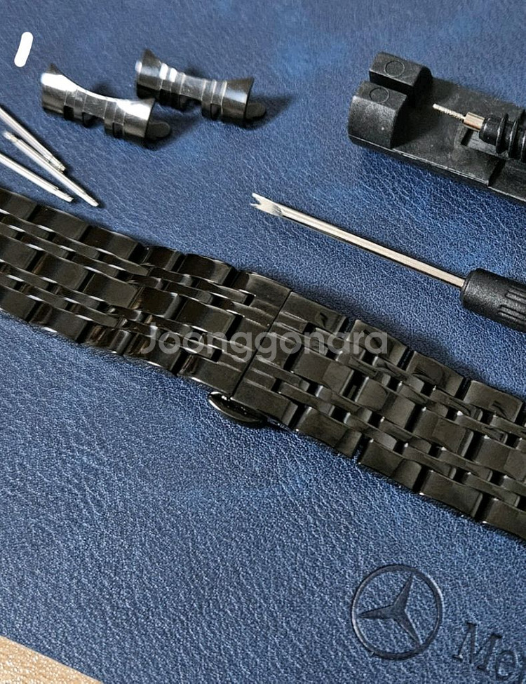 블랙 메탈 시계줄 + 공구 세트 20mm 304L써지컬--0