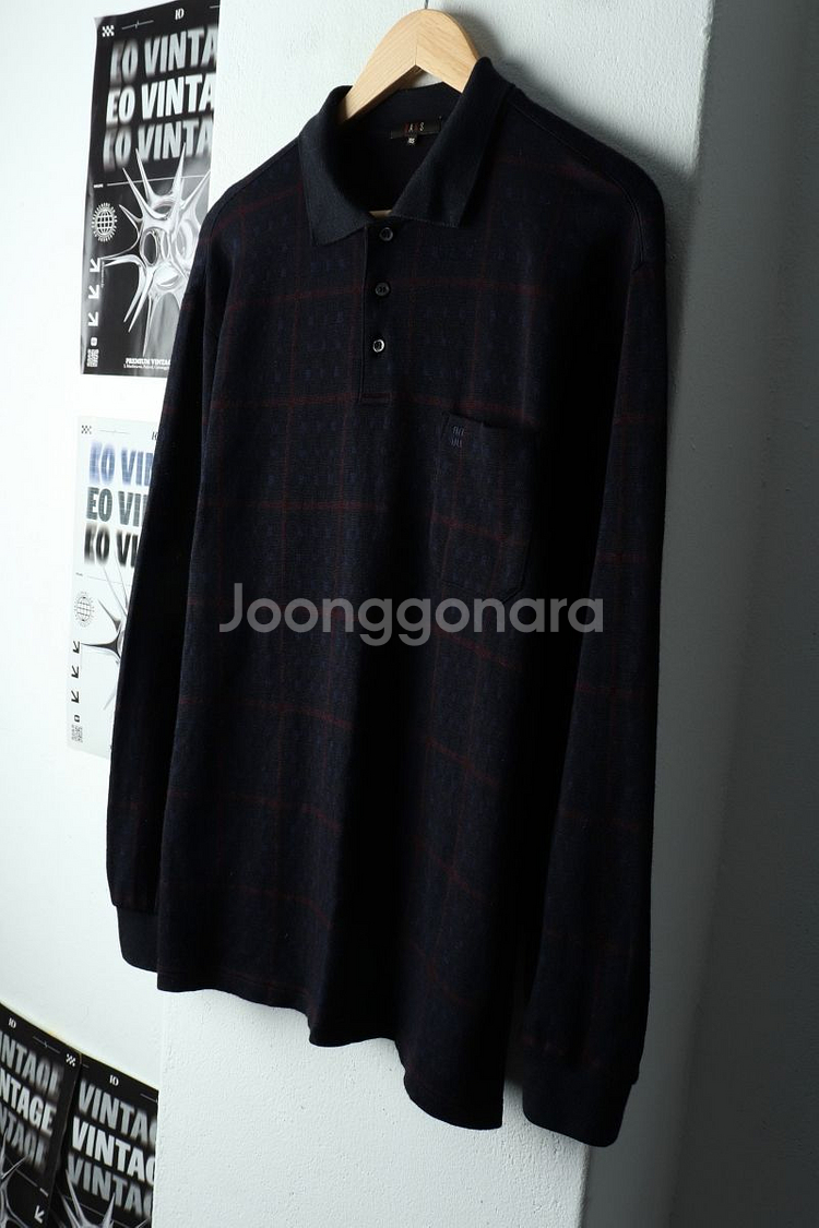 (XL) 닥스 카라 긴팔티셔츠 니트 패턴 블랙--0