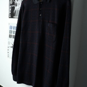 (XL) 닥스 카라 긴팔티셔츠 니트 패턴 블랙