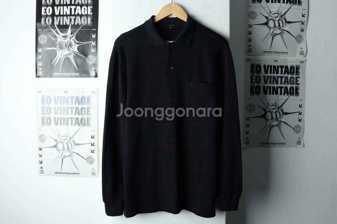 (XL) 닥스 카라 긴팔티셔츠 니트 패턴 블랙--1