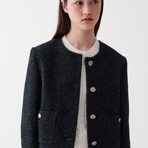 23년 구호플러스 울 부클 트위드자켓 싱글버튼네이비크롭