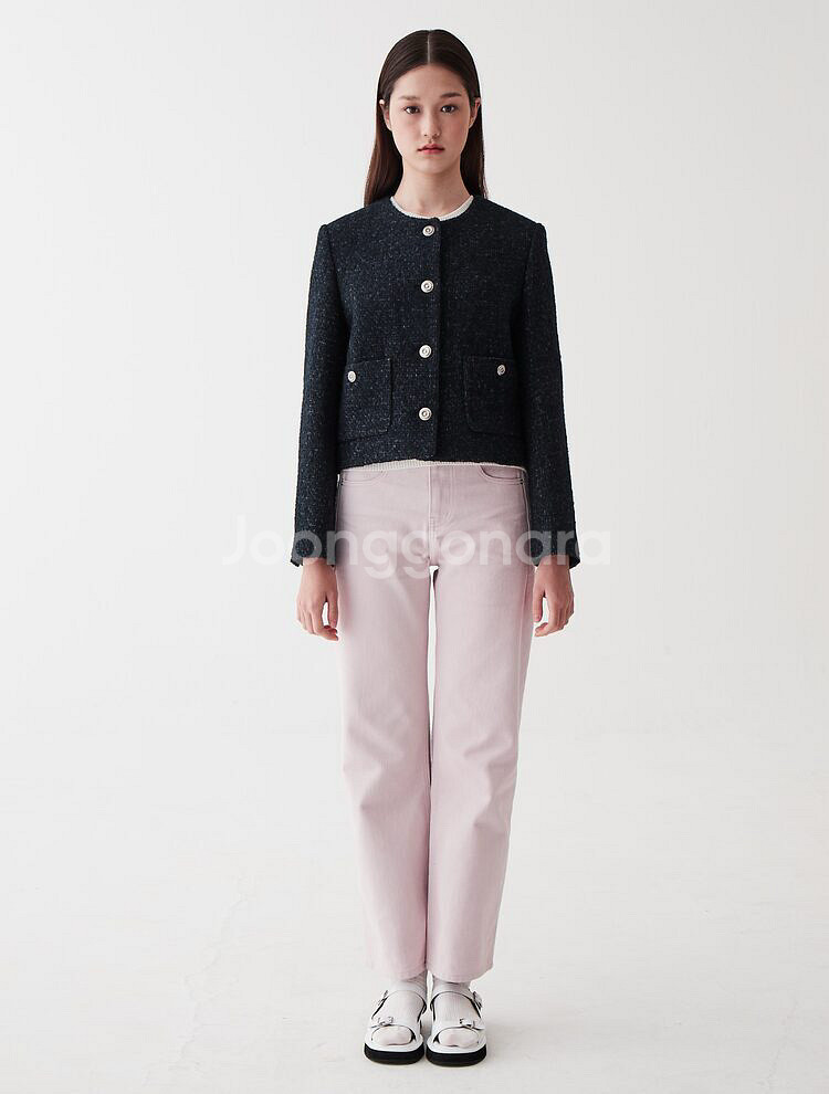 23년 구호플러스 울 부클 트위드자켓 싱글버튼네이비크롭--3