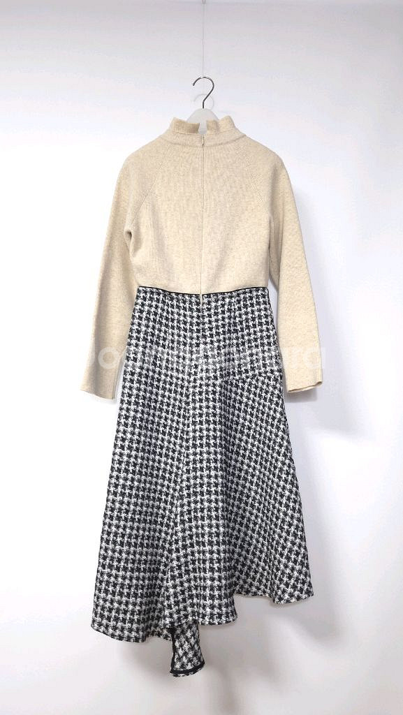 한섬 마인 니트 배색 언밸런스 체크 원피스 44~55--6