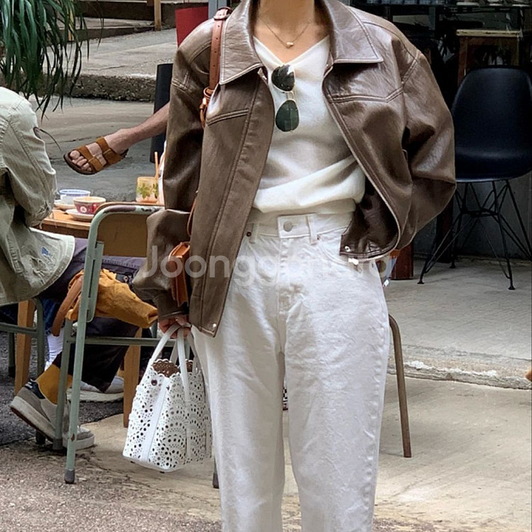 프레쉬라벨 레더자켓 브라운 새상품--1