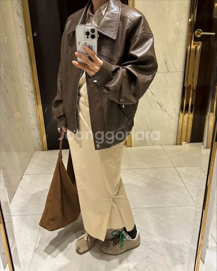 프레쉬라벨 레더자켓 브라운 새상품--4