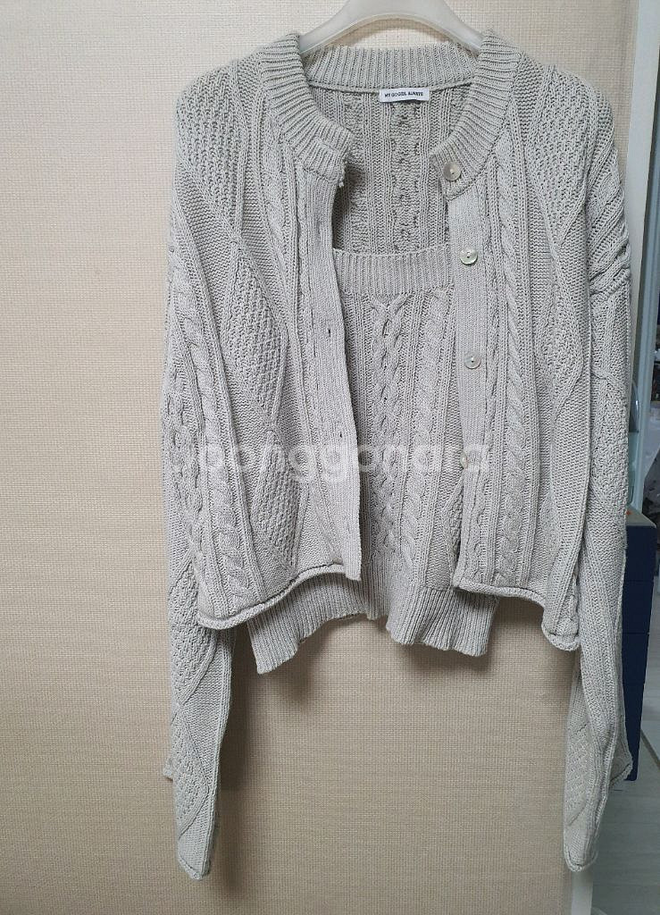 고걸 케이블 니트 가디건 나시 세트--3