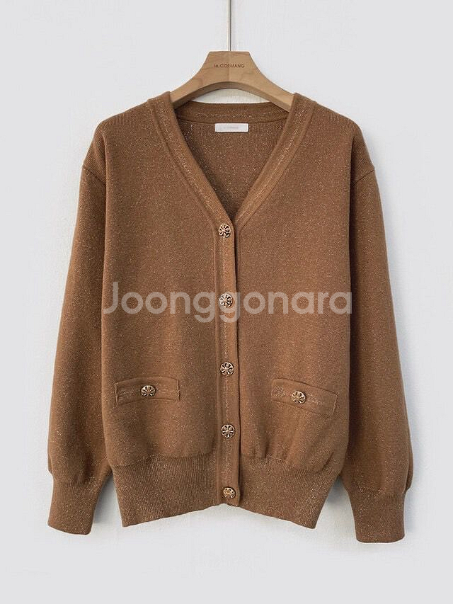 르꼬르망 울캐시미어 펄니트가디건 브라운--0