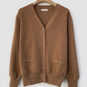 르꼬르망 울캐시미어 펄니트가디건 브라운