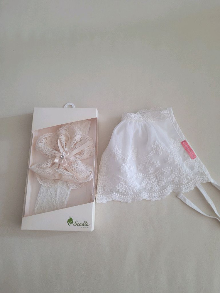 스카디아 아기레이스밴드 레이스보넷 새상품수준 촬영때예쁨--2