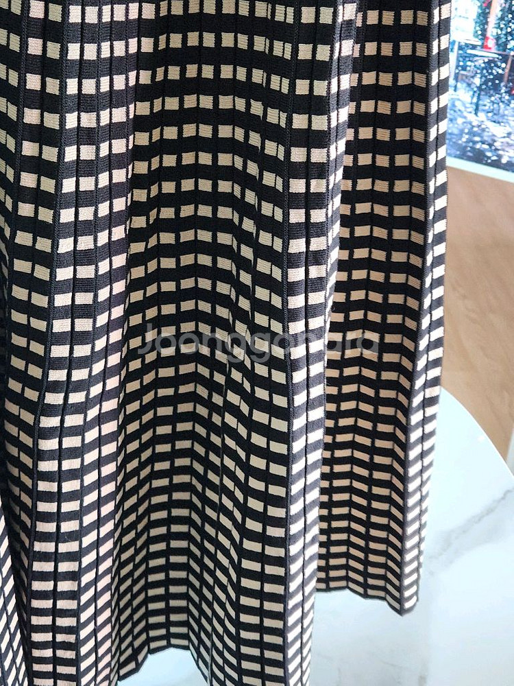 체크 니트 밴딩 플리츠스커트--1