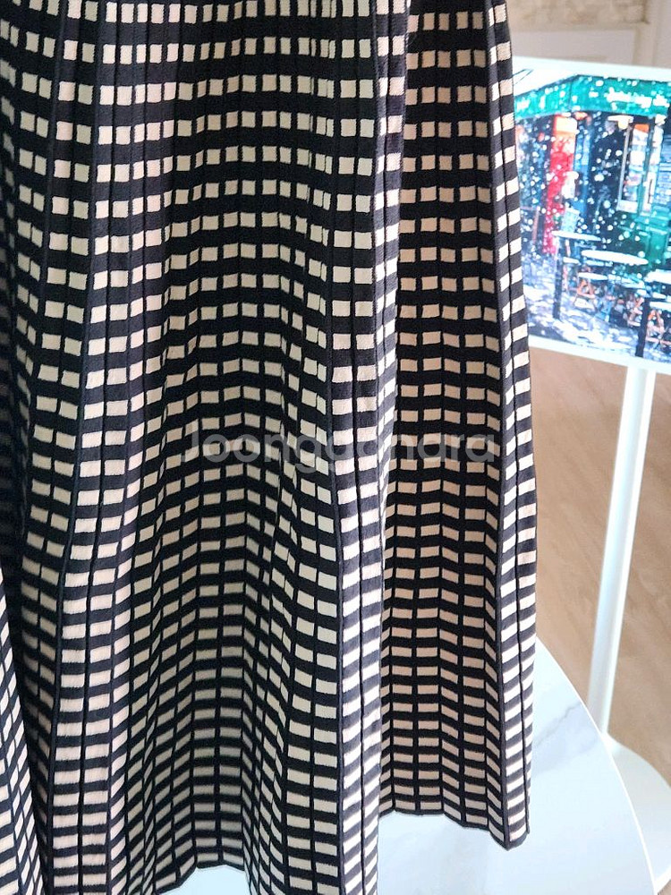 체크 니트 밴딩 플리츠스커트--2