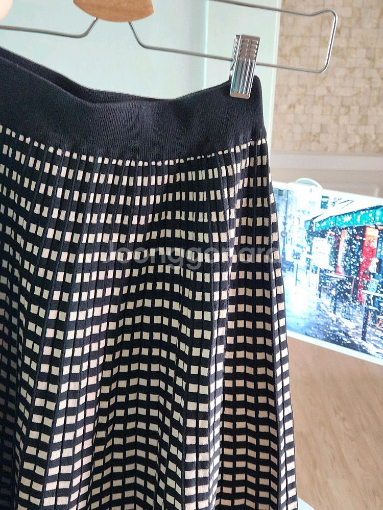 체크 니트 밴딩 플리츠스커트--3