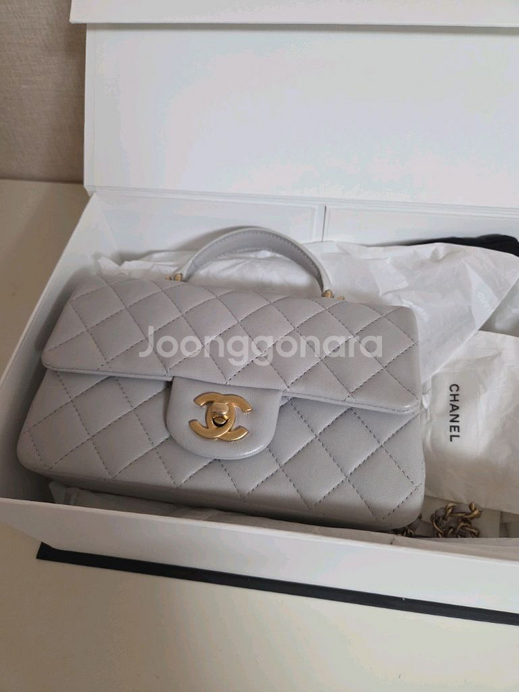 샤넬 뉴미디 탑핸들 그레이--0