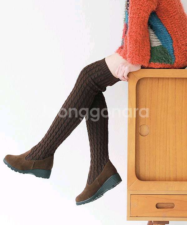 새상품 급매) 니하이 삭스 니트 롱 부츠 접어서 셔링--0