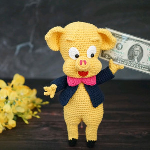 손뜨개 행운의 2달러 꿀꿀이 인형 개업선물