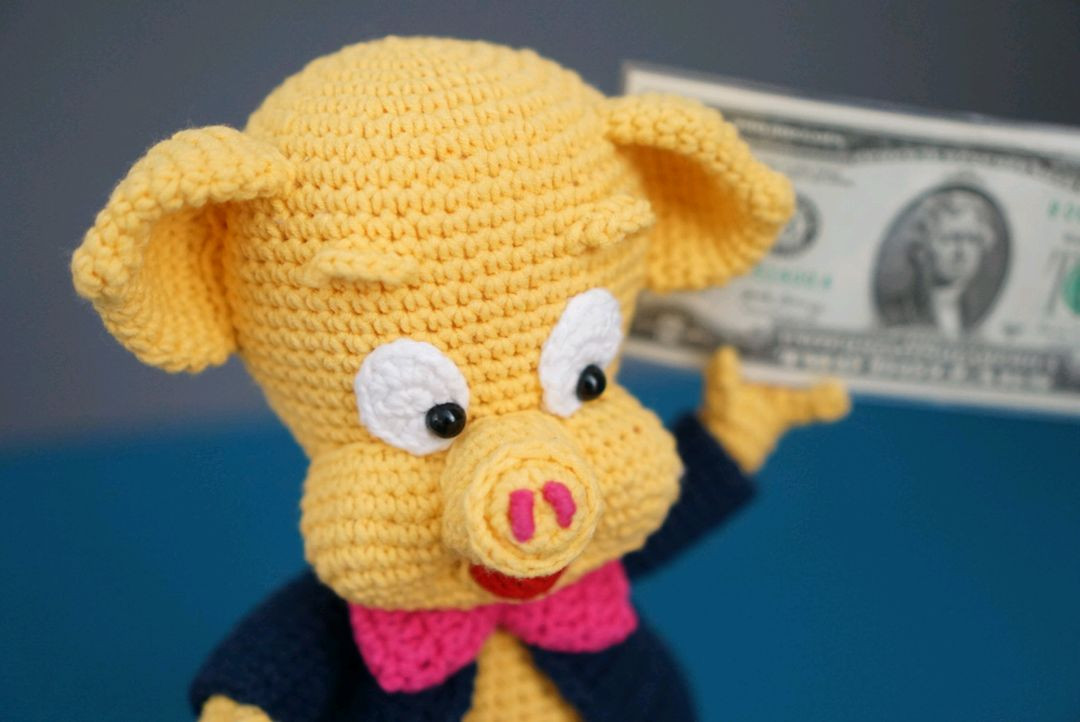 손뜨개 행운의 2달러 꿀꿀이 인형 개업선물--4