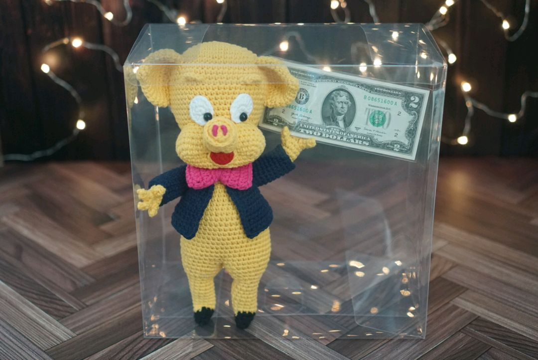 손뜨개 행운의 2달러 꿀꿀이 인형 개업선물--6