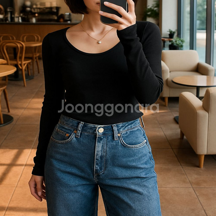 골지 U넥 슬림핏 이너티 데일리 기본티(3color)--3