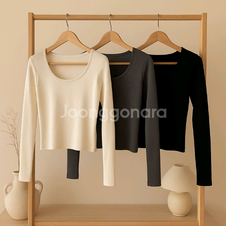 골지 U넥 슬림핏 이너티 데일리 기본티(3color)--9