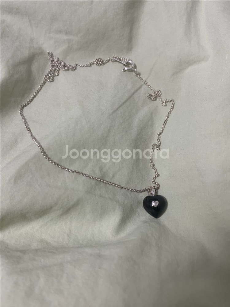 콜드프레임 스털링 실버와 블랙 오닉스 하트 목걸이--2