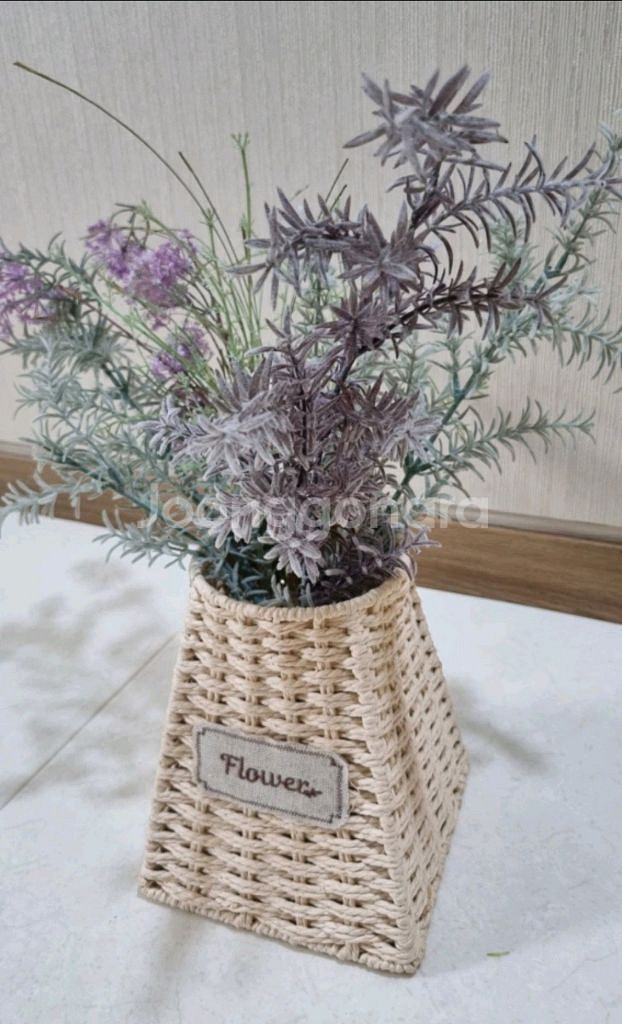 인테리어 라탄 꽃병 + 조화 라벤더 세트--1