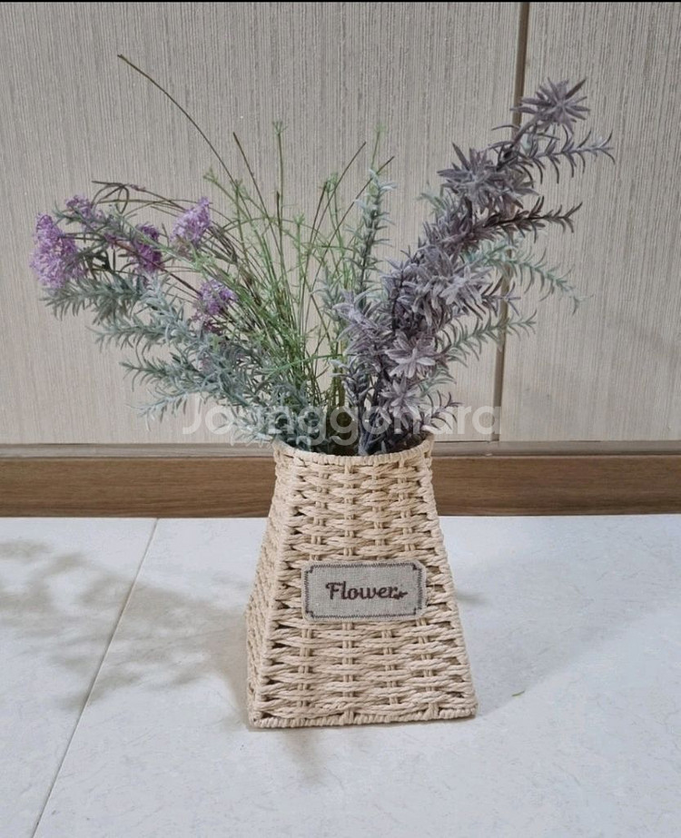 인테리어 라탄 꽃병 + 조화 라벤더 세트--0