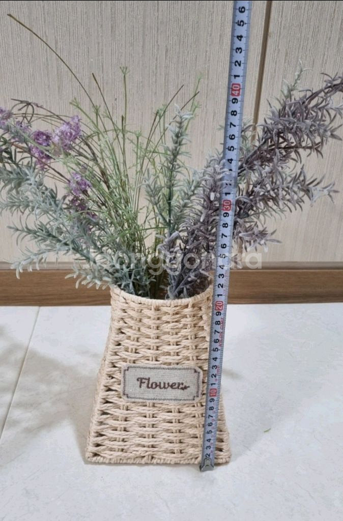 인테리어 라탄 꽃병 + 조화 라벤더 세트--2