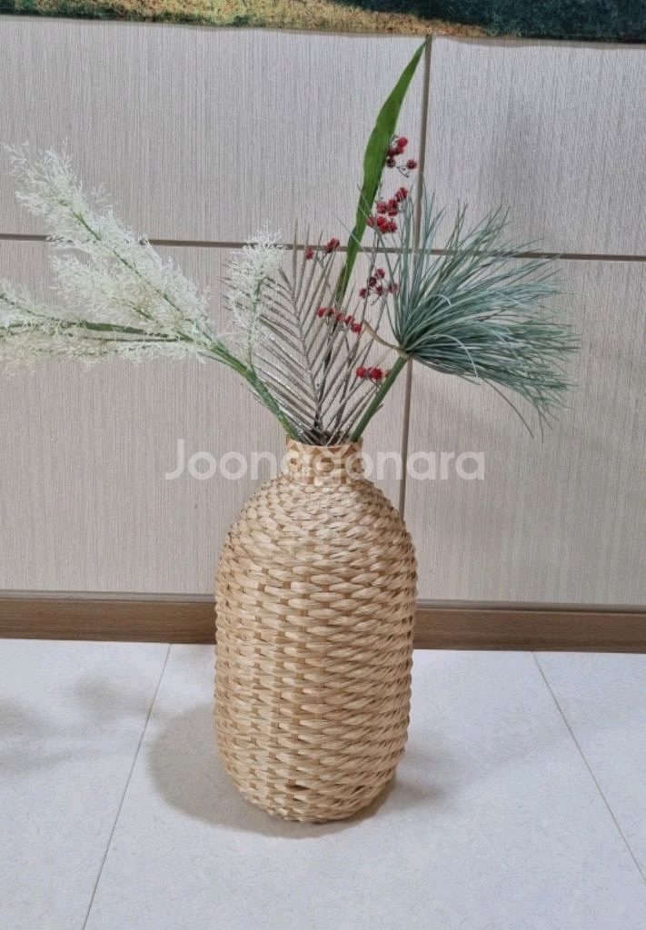 이케아 라탄 꽃병 화병 + 인테리어 조화 세트--0