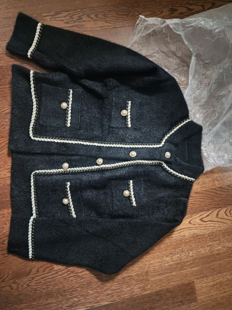 새것66 검정니트가디건 털가디건 자켓 트위드 미디자켓 이미지