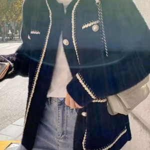 새것66 검정니트가디건 털가디건 자켓 트위드 미디자켓 이미지