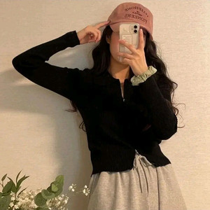 카라 투웨이 골지 니트 집업