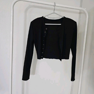 크롭 골지 오픈 가디건